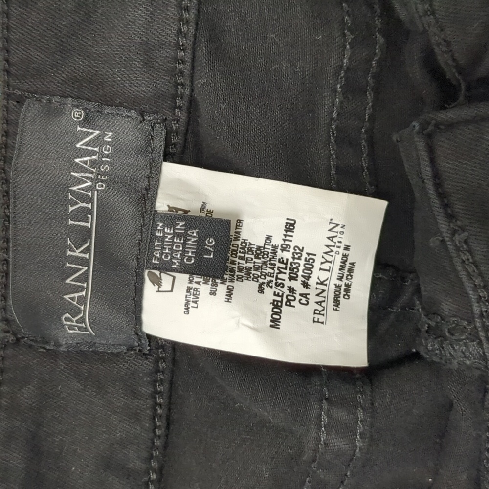 Frank Lyman Black slim leg jean with pearl bow detail at the back hemline Size L - Picture 7 of 8
